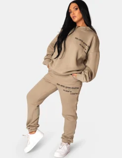 Public Desire Oversized Text Detail Hoodie Elm Khaki Best
