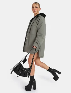 Public Desire Padded Oversized Shacket Slate Grey Hot