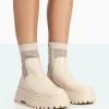 Public Desire Paloma Boucle Knit Platform Chunky Sole Sock Ankle Boots Nude Clearance