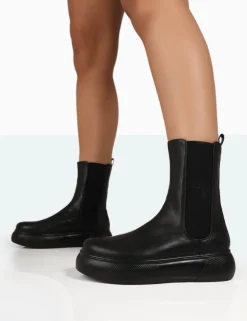 Public Desire Pisa Pu Chunky Rubber Sole Chelsea Boots Black Clearance
