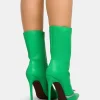 Public Desire Pitstop Green Pu Zip Detail Pointed Toe Stiletto Heel Ankle Boots Black Outlet