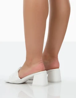 Public Desire Play Nice Pu Woven Square Toe Block Mid Heeled Sandals White Fashion