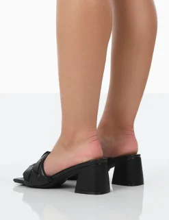 Public Desire Play Nice Pu Woven Square Toe Block Mid Heeled Sandals Black Best