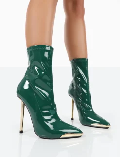 Public Desire Player Patent Stiletto Heel Ankle Boots Green Store