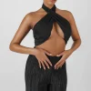 Public Desire Plisse Wrap Underbust Top Black Outlet