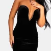 Public Desire Plunge Front Diamante Trim Velvet Mini Dress Black Hot