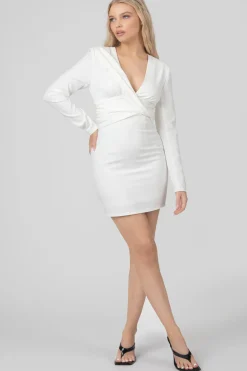 Public Desire Plunge Front Drape Dress Ivory White Best Sale
