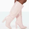 Public Desire Posie Wide Fit Baby Croc Pu Knee High Block Heel Boots Pink Best
