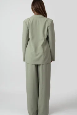 Public Desire Premium Tie Waist Wide Leg Trousers Sage New