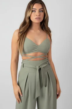 Public Desire Premium Tie Wrap Detail Bralet Sage Discount
