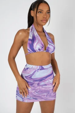Public Desire Printed Slinky Halterneck Top Purple Outlet