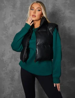 Public Desire Pu Cropped Gilet Black Sale