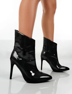 Public Desire Quinn Patent Heeled Stiletto Ankle Boots Black Shop