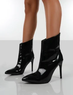 Public Desire Quinn Patent Heeled Stiletto Ankle Boots Black Shop