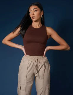Public Desire Racer Back Bodysuit Coffee Fashion
