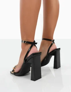 Public Desire Rae Wide Fit Patent Buckle Detail Block Heels Black Shop