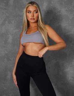 Public Desire Raw Hem Scoop Neck Crop Top Grey Fashion