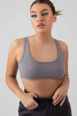 Public Desire Raw Hem Scoop Neck Crop Top Grey Fashion