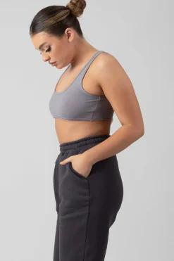 Public Desire Raw Hem Scoop Neck Crop Top Grey Fashion