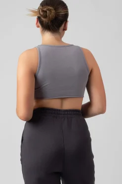 Public Desire Raw Hem Scoop Neck Crop Top Grey Fashion