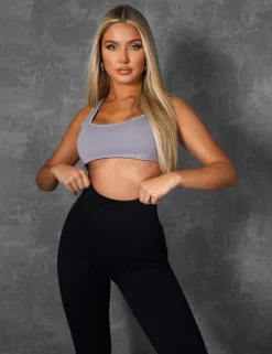 Public Desire Raw Hem Scoop Neck Crop Top Grey Fashion