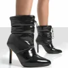 Public Desire Reset Patent Puffer Drawstring Stiletto Heeled Boots Black Cheap