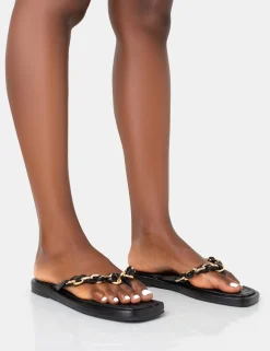 Public Desire Retreat Pu Chain Strap Flip Flop Sandals Black Outlet