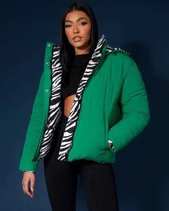 Public Desire Reversible Quilted Puffer Green And Zebra Discount