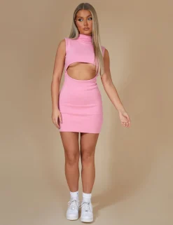 Public Desire Rib Cut Out Bodycon Mini Dress Pink Cheap
