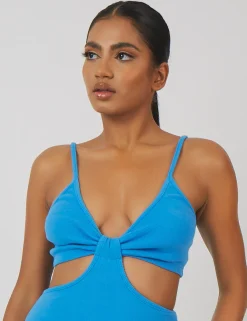 Public Desire Rib Ruched Bust Cut Out Mini Dress Blue Fashion