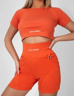 Public Desire Ribbed Cropped Kaiia Sport T-Shirt Sunset Orange Sale