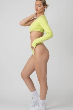 Public Desire Ribbed Cut Out One Sleeve Bodysuit Lime Green Best