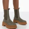 Public Desire Rise Khaki Platform Chunky Rubber Sole Chelsea Boots Green Best