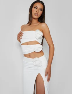 Public Desire Rose Detail Cut Away Bandeau Top Ivory Online