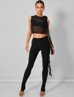 Public Desire Rose Detail Sleeveless Mesh Top Black Cheap
