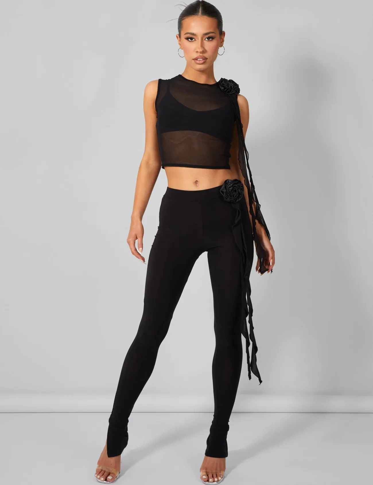 Public Desire Rose Detail Sleeveless Mesh Top Black Cheap