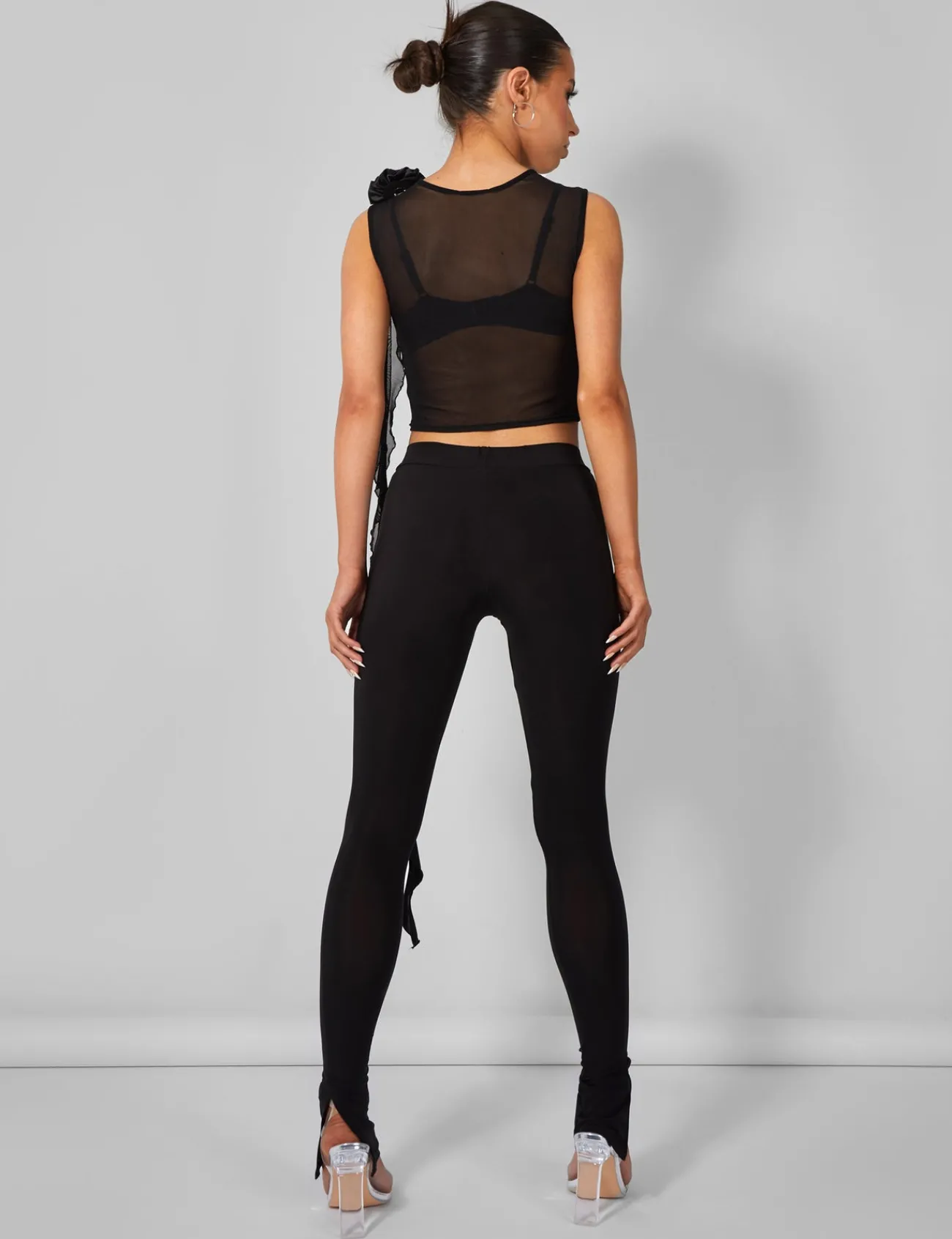Public Desire Rose Detail Sleeveless Mesh Top Black Cheap