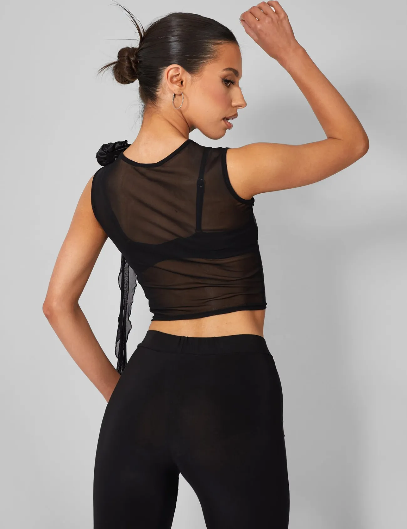 Public Desire Rose Detail Sleeveless Mesh Top Black Cheap