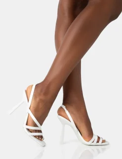 Public Desire Roxie Pu Asymmetric Strap Square Toe Stiletto Heels White Cheap
