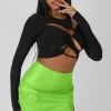 Public Desire Ruched Long Sleeve Cutaway Top Black Store