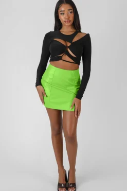 Public Desire Ruched Long Sleeve Cutaway Top Black Store