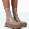 Public Desire Rusty Pu Chunky Sole Platform Sock Ankle Boots Mocha Best
