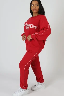 Public Desire 90's Piping Detail Jogger Red Hot