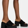 Public Desire Sabeena Black Chunky Mule Round Toe Mid Heel Sandals Cheap