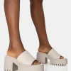 Public Desire Sabeena Ecru Chunky Mule Round Toe Mid Heel Sandals New