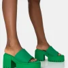 Public Desire Sabeena Green Chunky Mule Round Toe Mid Heel Sandals Store