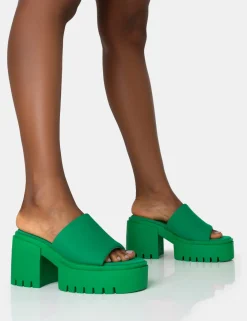 Public Desire Sabeena Green Chunky Mule Round Toe Mid Heel Sandals Store