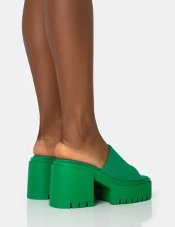 Public Desire Sabeena Green Chunky Mule Round Toe Mid Heel Sandals Store