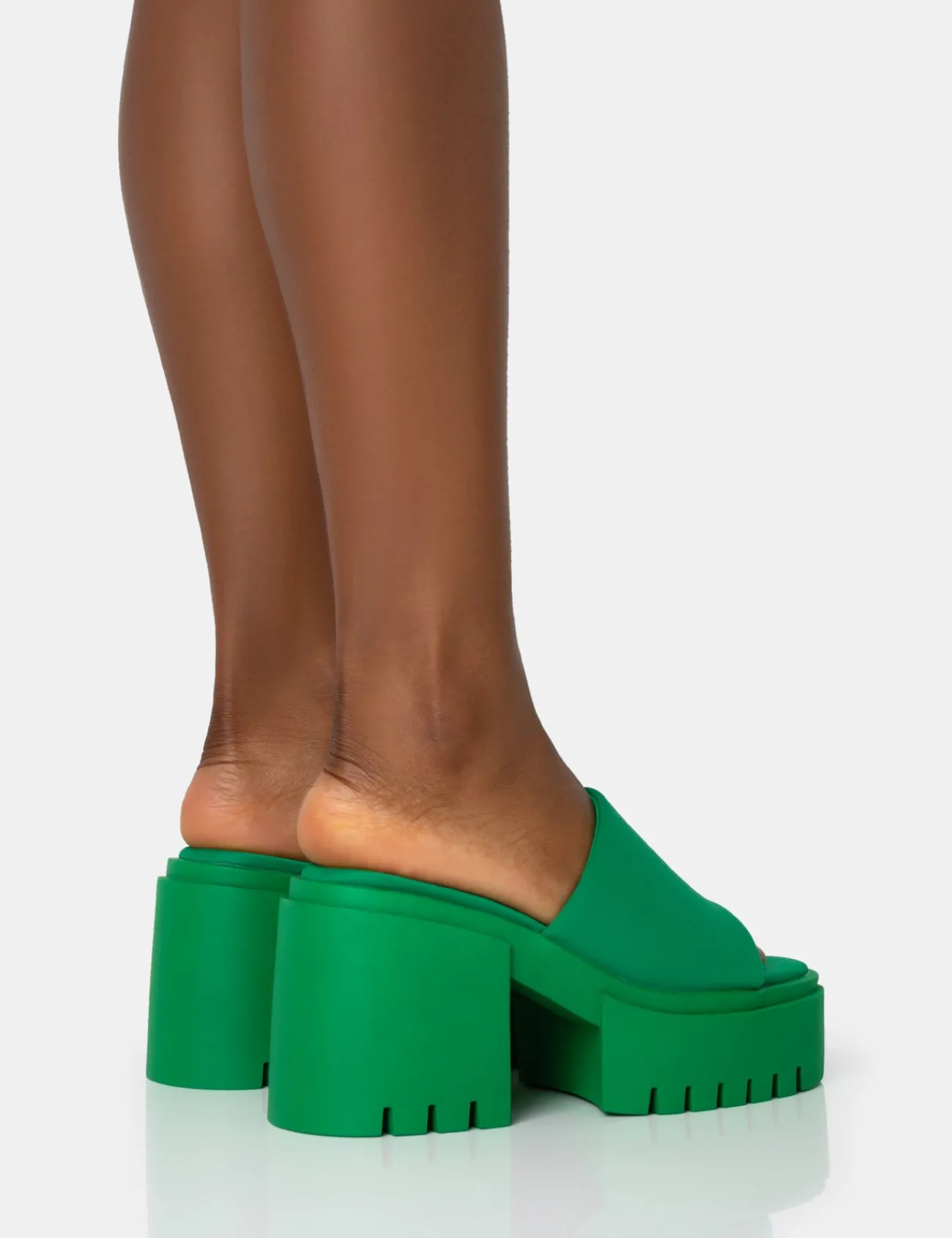 Public Desire Sabeena Green Chunky Mule Round Toe Mid Heel Sandals Store