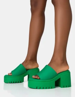 Public Desire Sabeena Green Chunky Mule Round Toe Mid Heel Sandals Store